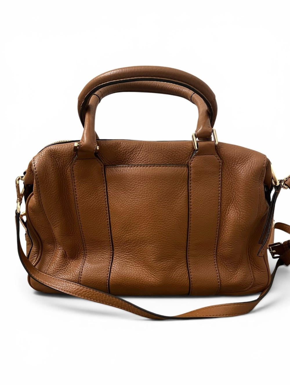 Michael Kors Julia Brown Pebbled Leather Satchel Crossbody Bowler Bag - Picture 2 of 15